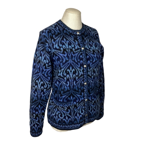 Intiwara Alpaca Button Cardigan Blue Black - Picture 4 of 11